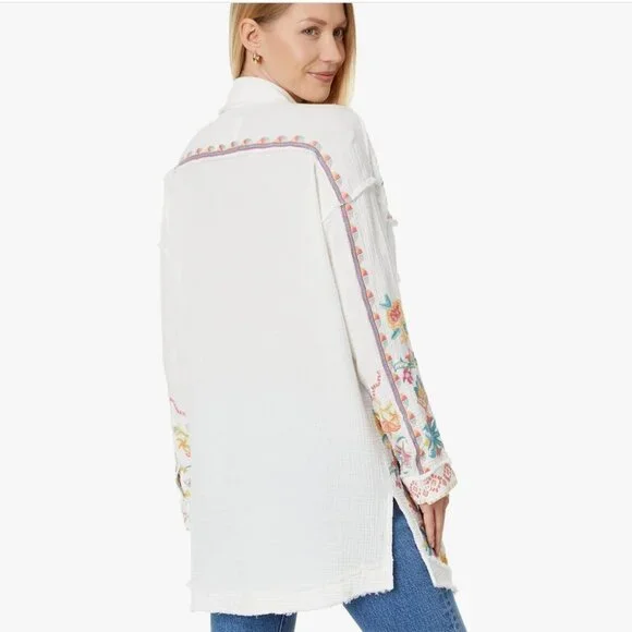 NWT Johnny Was  Embroidered Toyah White Cotton Gauze Blouse S $295 - Picture 6 of 7